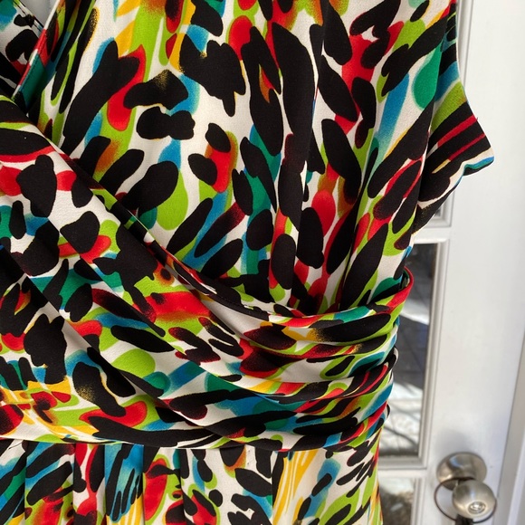 Chaus Faux Wrap Dress Low V Neck Colorful L - Picture 11 of 13